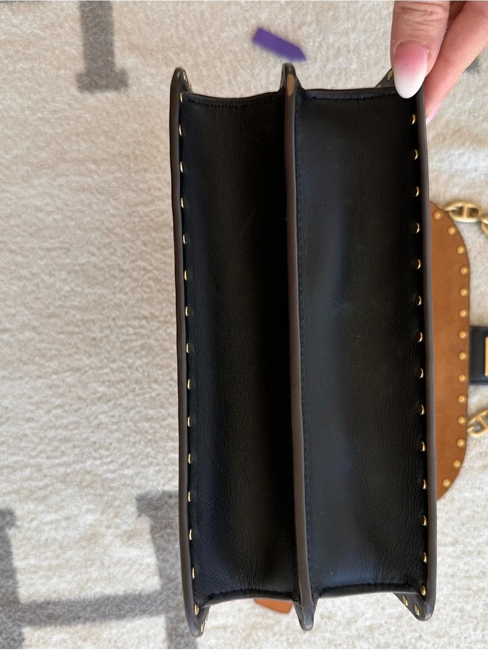 Coach Colorblock Leather Shoulder Bag in White, Brown and Black with Gold Chain